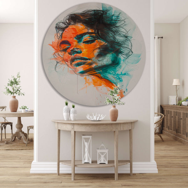Kleurrijk abstract portret van een vrouw aluminium muurcirkel