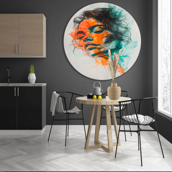 Kleurrijk abstract portret van een vrouw aluminium muurcirkel