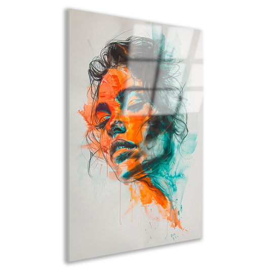 Kleurrijk abstract portret van een vrouw acrylglas