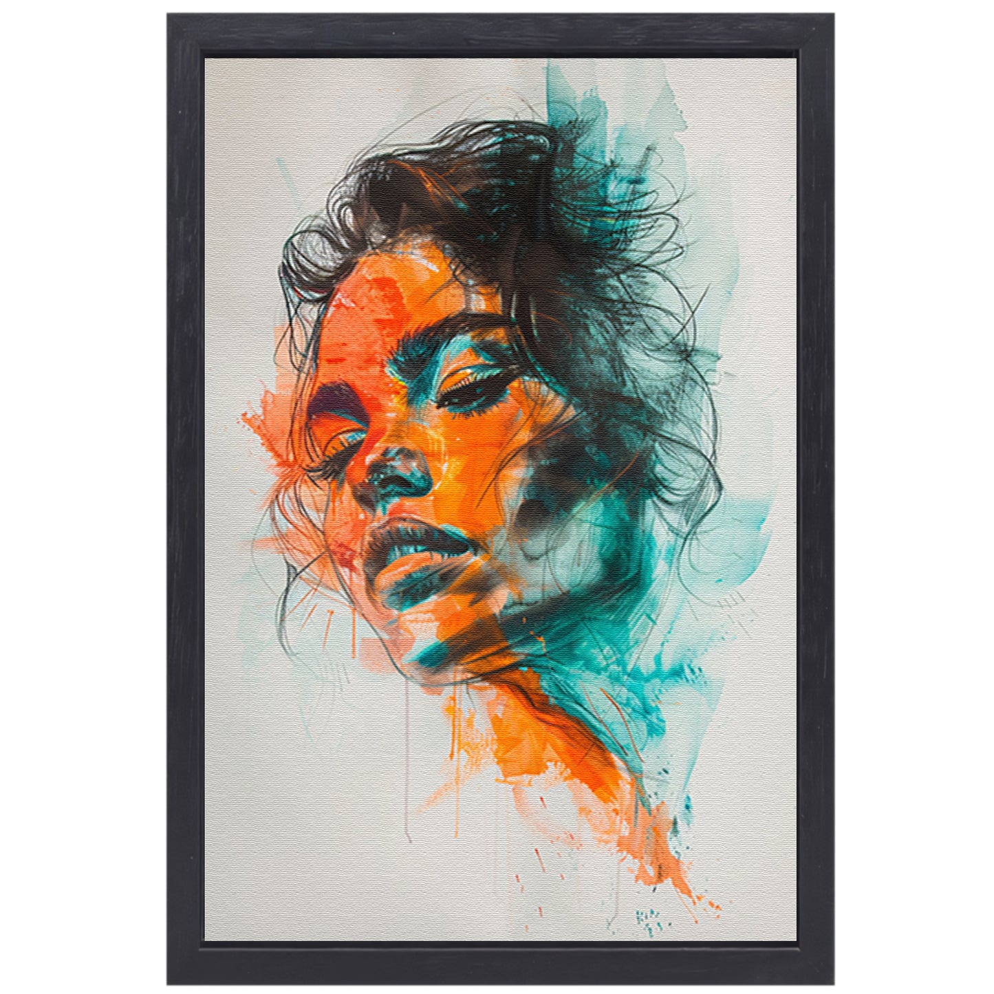 Kleurrijk abstract portret van een vrouw canvas met baklijst