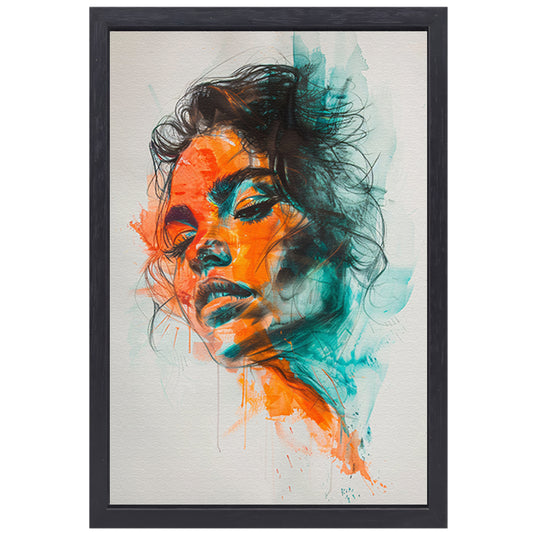 Kleurrijk abstract portret van een vrouw canvas met baklijst