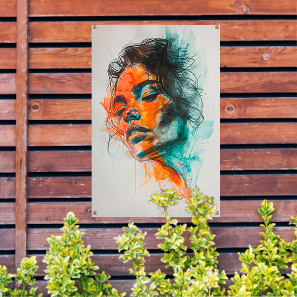 Kleurrijk abstract portret van een vrouw tuinposter