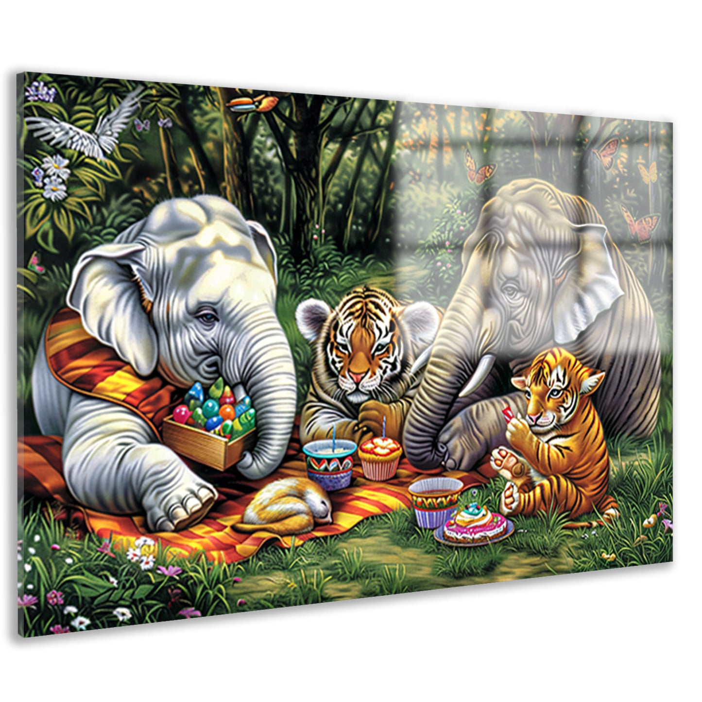 Surrealistische junglepicknick met dieren acrylglas