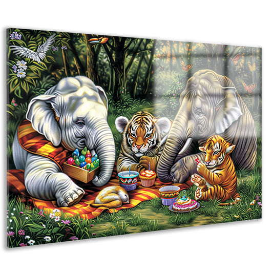 Surrealistische junglepicknick met dieren acrylglas