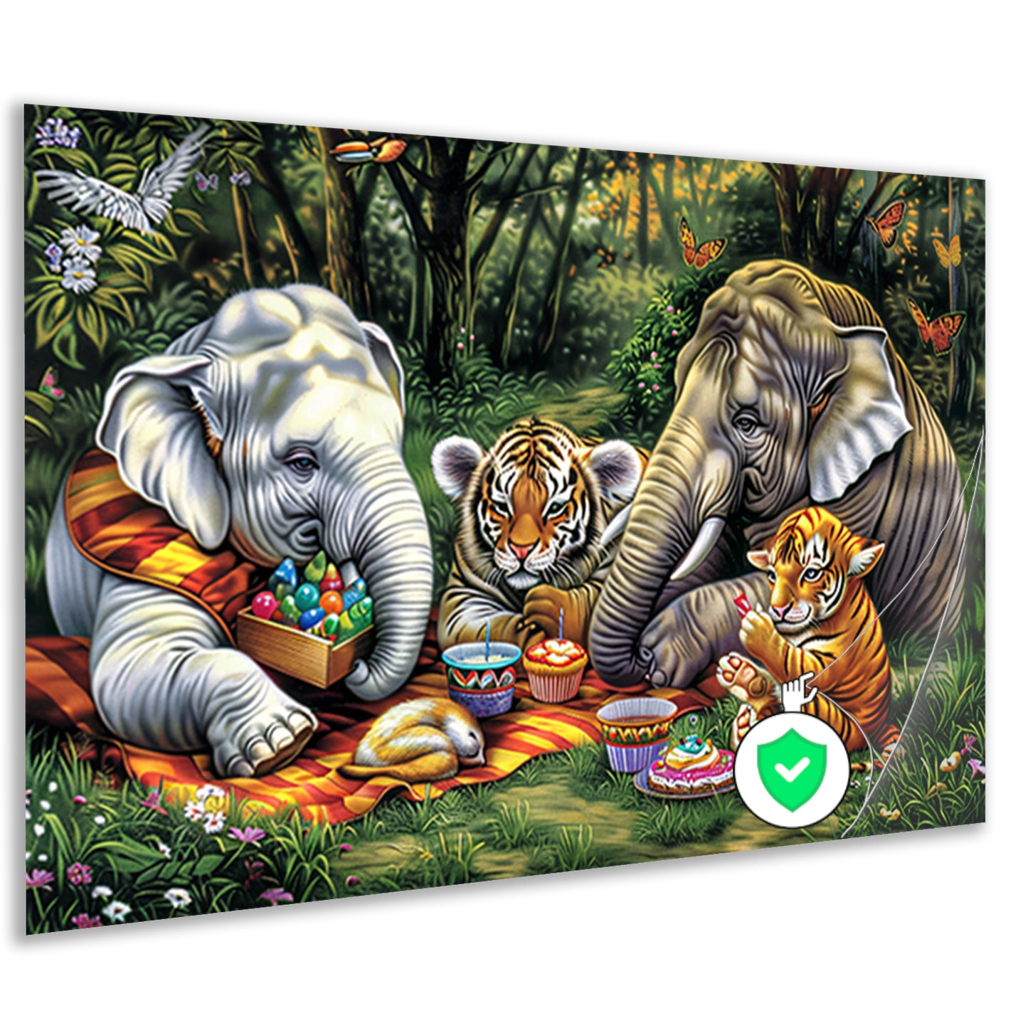 Surrealistische junglepicknick met dieren poster