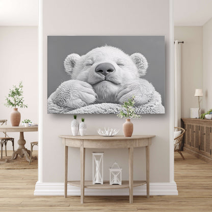 Slapende ijsbeer in zachte monochrome tinten  poster