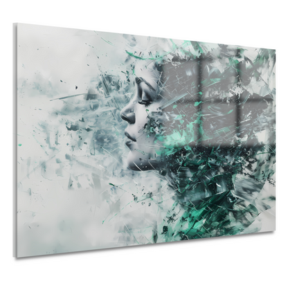 Abstracte vrouwengezicht in kleurrijke chaos acrylglas