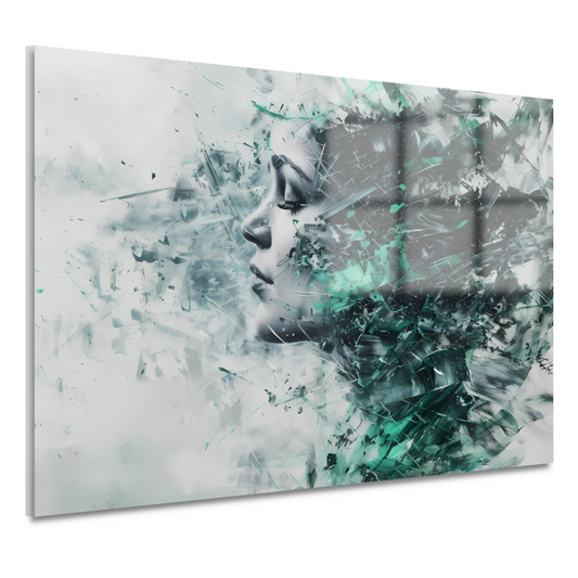 Abstracte vrouwengezicht in kleurrijke chaos acrylglas