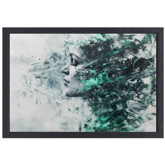 Abstracte vrouwengezicht in kleurrijke chaos canvas met baklijst