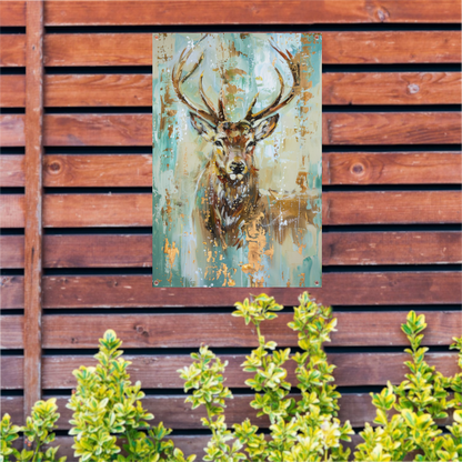 Abstract hertenschilderij met gouden accenten tuinposter
