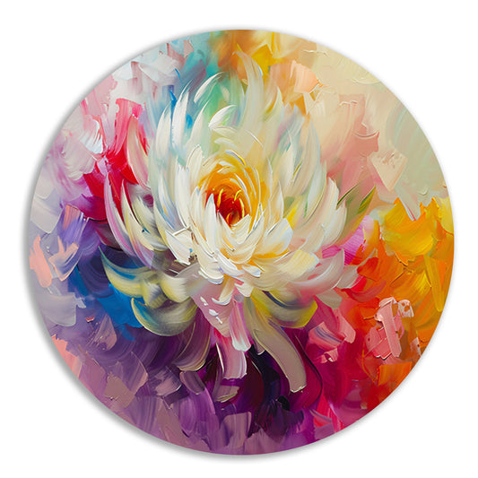 Abstract schilderij van kleurrijke bloem aluminium muurcirkel