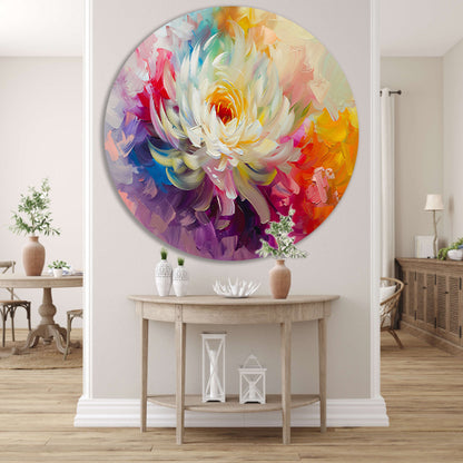 Abstract schilderij van kleurrijke bloem aluminium muurcirkel
