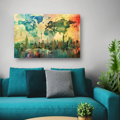 Abstracte Stad met Lijnenpatroon canvas