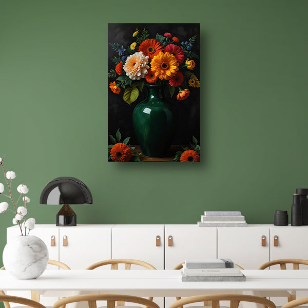 Weelderig Bloemenboeket in Groene Vaas canvas