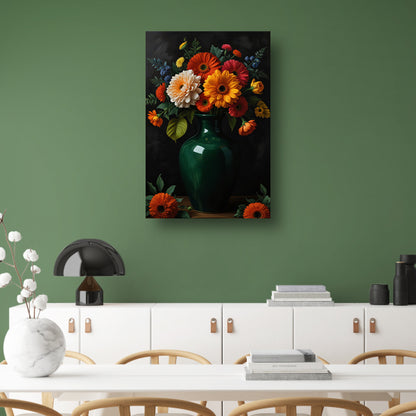 Weelderig Bloemenboeket in Groene Vaas canvas