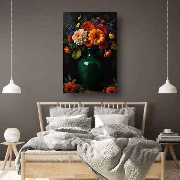 Weelderig Bloemenboeket in Groene Vaas canvas