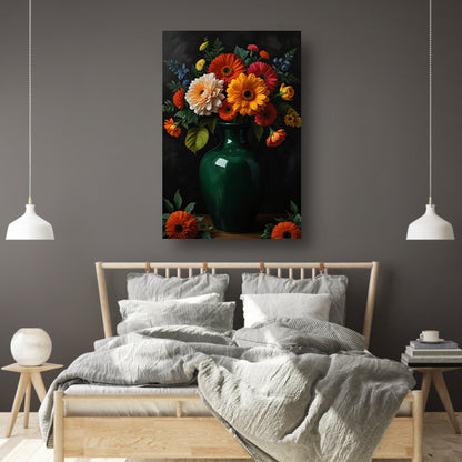 Weelderig Bloemenboeket in Groene Vaas canvas