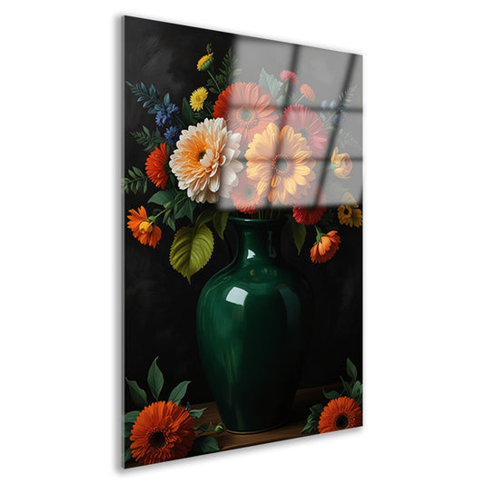 Weelderig Bloemenboeket in Groene Vaas acrylglas