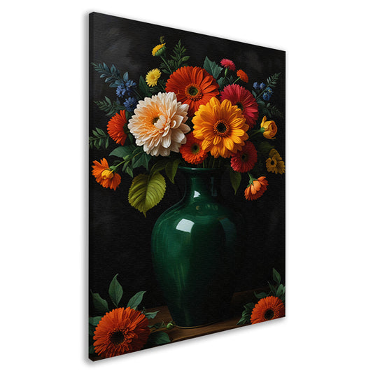 Weelderig Bloemenboeket in Groene Vaas canvas