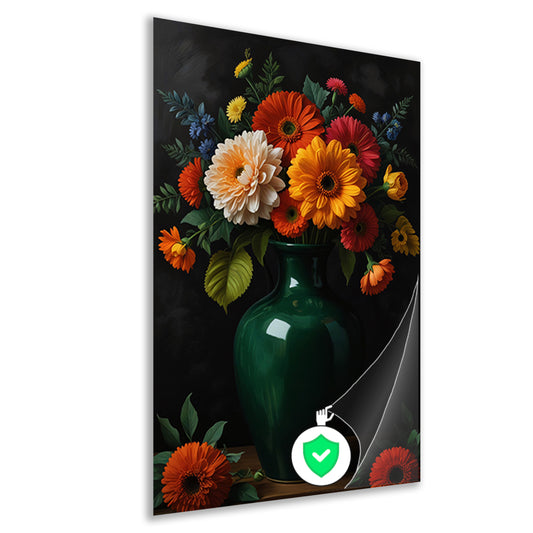 Weelderig Bloemenboeket in Groene Vaas poster