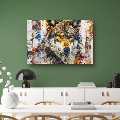 Kleurrijk abstract schilderij van een wolf canvas met baklijst