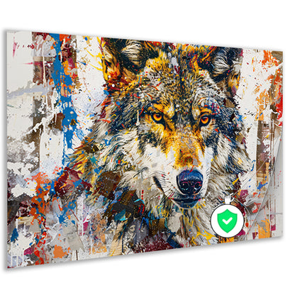 Kleurrijk abstract schilderij van een wolf poster