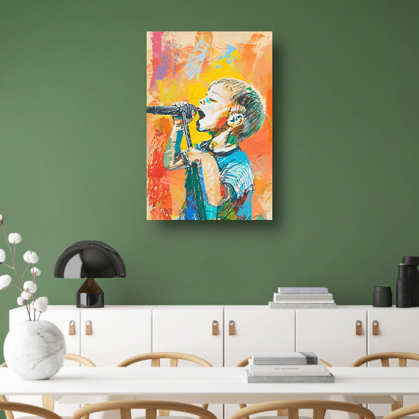 Kleurrijk zingend kind met microfoon   canvas