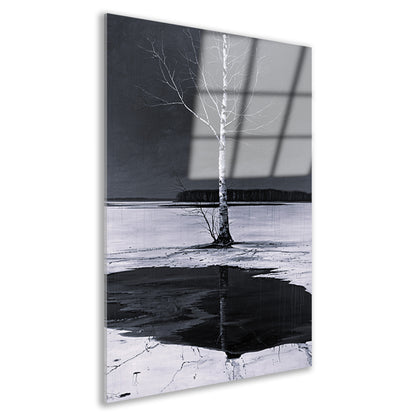 Eenzame boom bij bevroren meer acrylglas