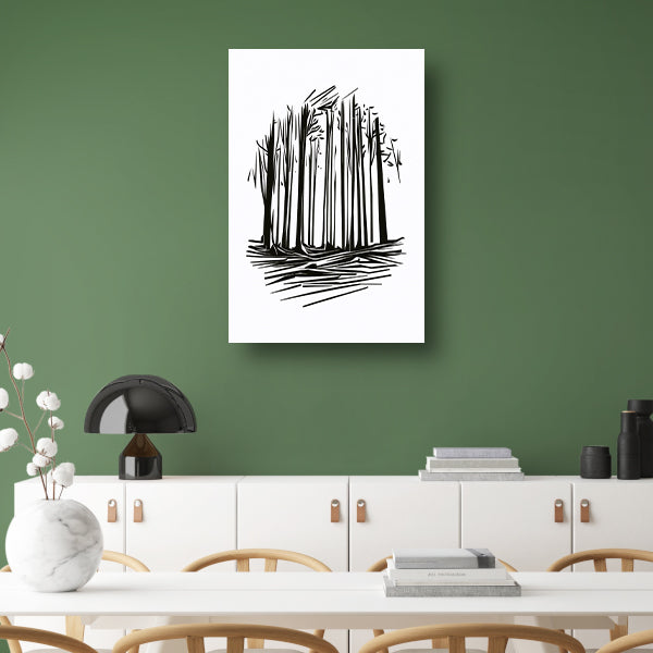 Minimalistische Zwart-witte Bomen Lijntekening canvas