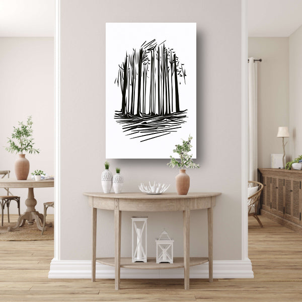 Minimalistische Zwart-witte Bomen Lijntekening canvas