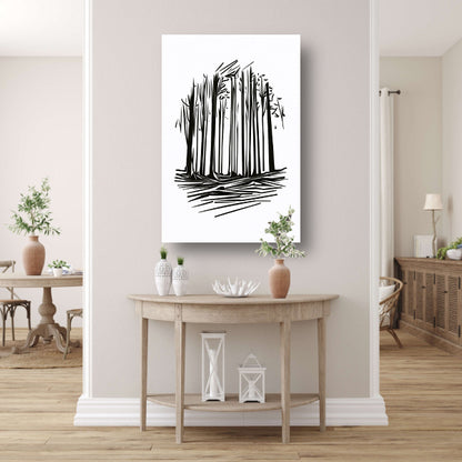Minimalistische Zwart-witte Bomen Lijntekening canvas
