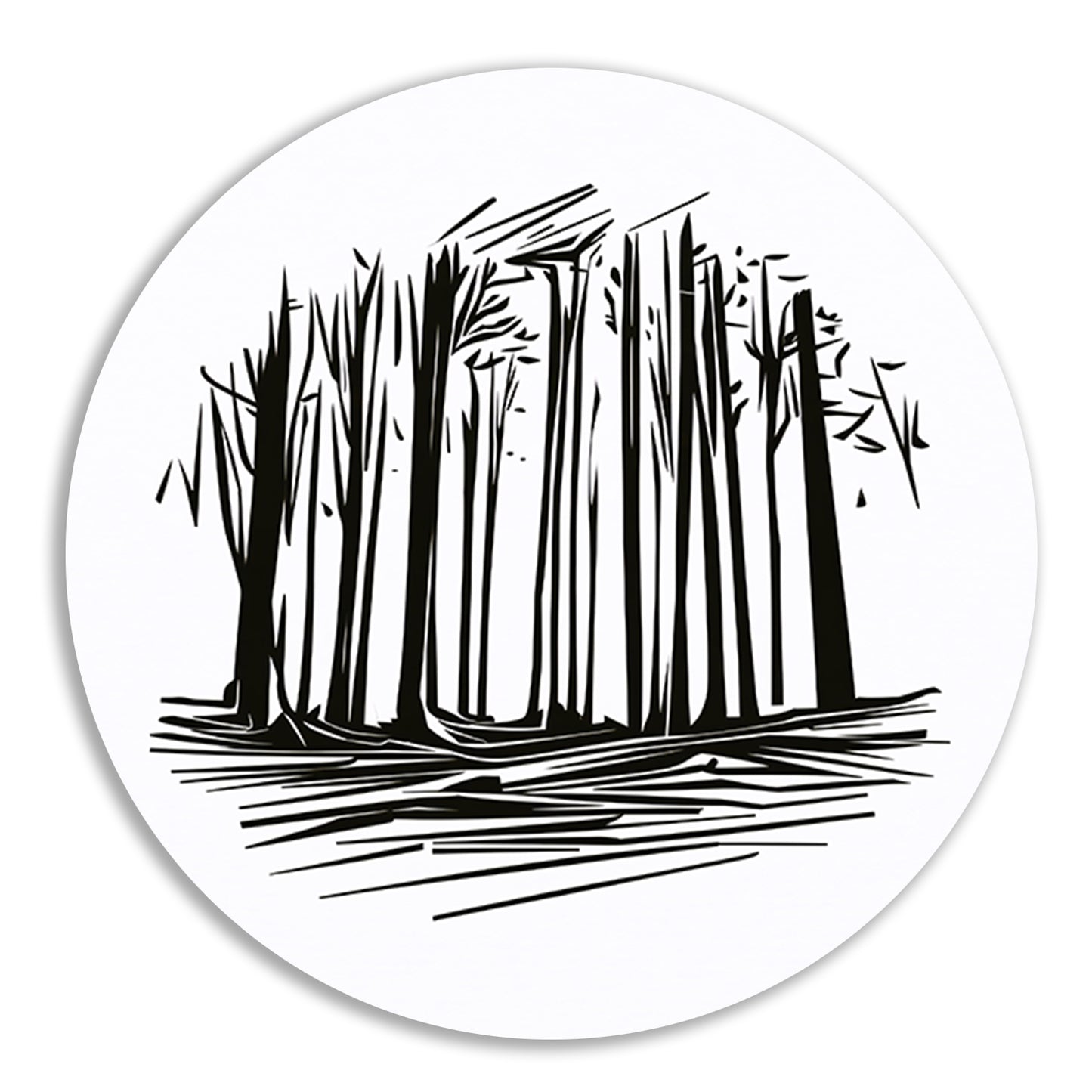 Minimalistische Zwart-witte Bomen Lijntekening forex muurcirkel