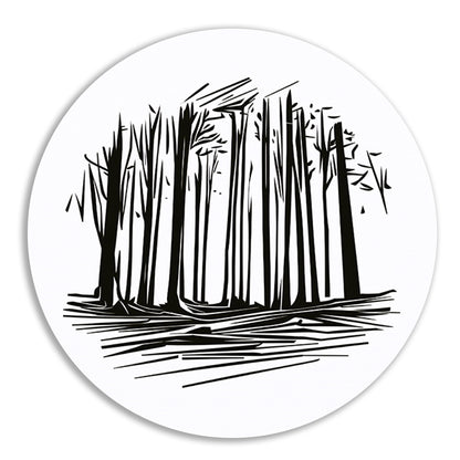 Minimalistische Zwart-witte Bomen Lijntekening forex muurcirkel