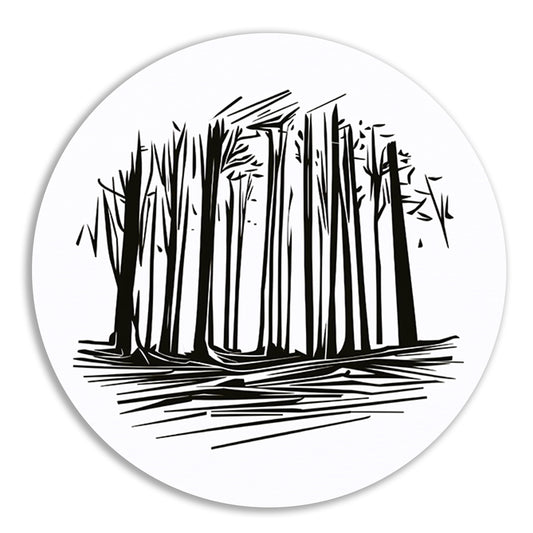 Minimalistische Zwart-witte Bomen Lijntekening forex muurcirkel