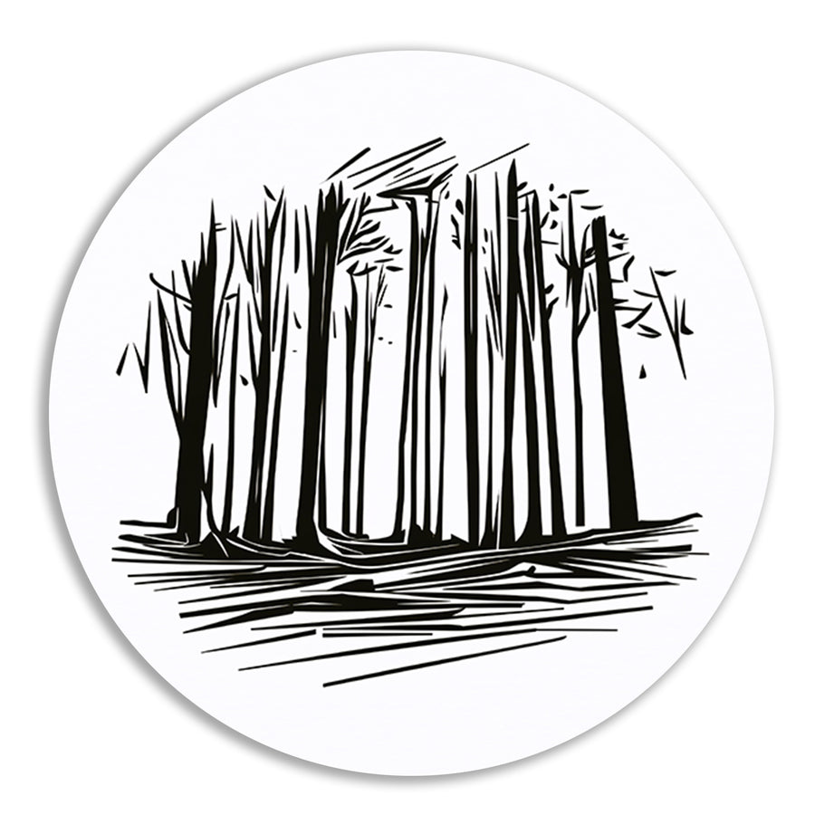 Minimalistische Zwart-witte Bomen Lijntekening forex muurcirkel