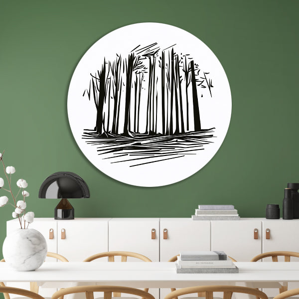 Minimalistische Zwart-witte Bomen Lijntekening forex muurcirkel