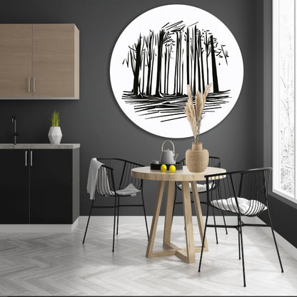 Minimalistische Zwart-witte Bomen Lijntekening forex muurcirkel