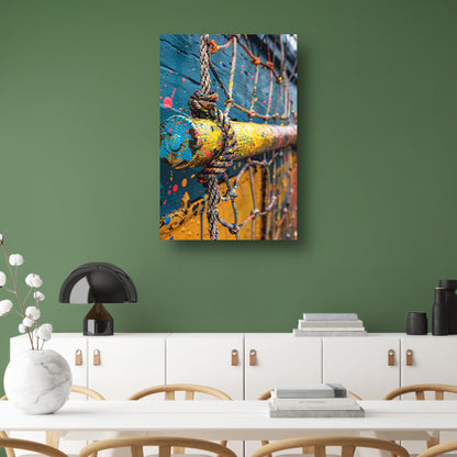 Kleurrijk touw met verfspatten canvas met baklijst