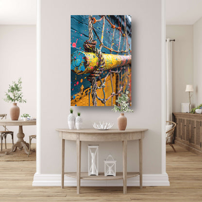 Kleurrijk touw met verfspatten canvas met baklijst