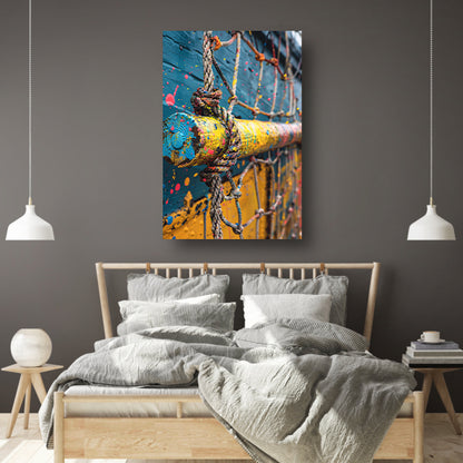 Kleurrijk touw met verfspatten canvas