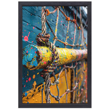 Kleurrijk touw met verfspatten canvas met baklijst