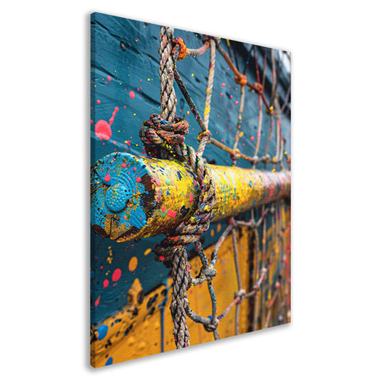 Kleurrijk touw met verfspatten canvas