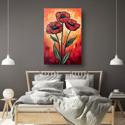 Abstracte schilderij van kleurrijke bloemen canvas met baklijst