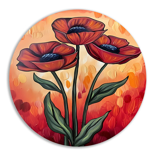 Abstracte schilderij van kleurrijke bloemen aluminium muurcirkel