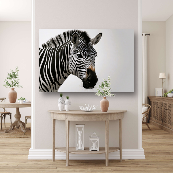Minimalistisch Zebra Portret in Monochroom acrylglas