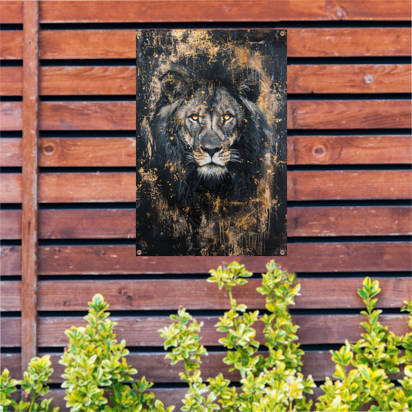 Mysterieus portret van een leeuw in kunst tuinposter