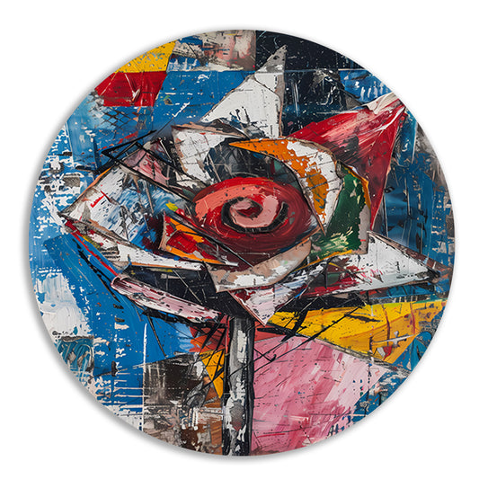 Abstract schilderij van kleurrijke roos aluminium muurcirkel