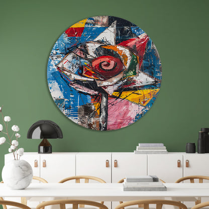 Abstract schilderij van kleurrijke roos aluminium muurcirkel