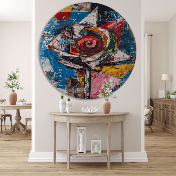 Abstract schilderij van kleurrijke roos aluminium muurcirkel