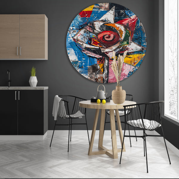 Abstract schilderij van kleurrijke roos aluminium muurcirkel